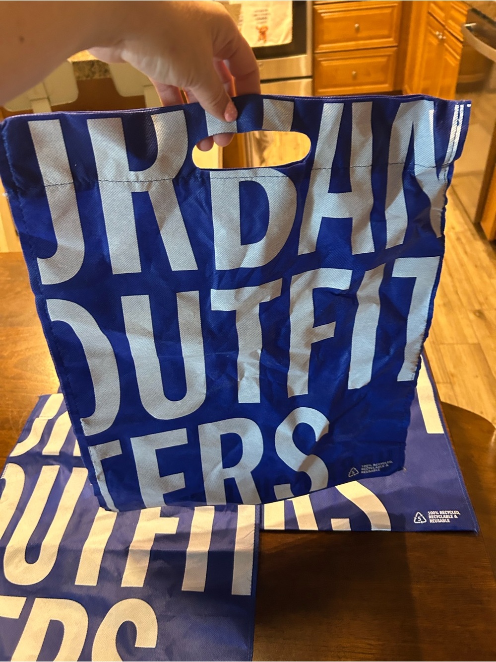 (6) Urban Outfitters Royal Blue Reusable Duffel Tote with White Graphic Text